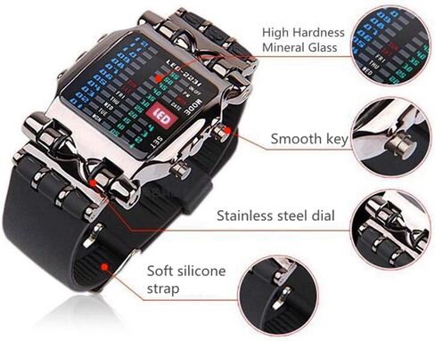MINILUJIA Men Cool Digital Watch Binary Time LED Display Waterproof with Rubber Band Unique Creative Fashion Sport Wristwatches One PCS in Saudi Arabia