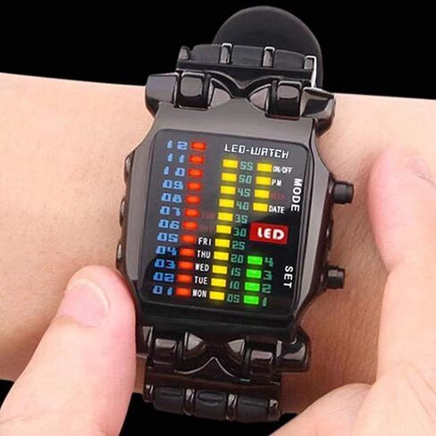 MINILUJIA Men Cool Digital Watch Binary Time LED Display Waterproof with Rubber Band Unique Creative Fashion Sport Wristwatches One PCS in Saudi Arabia