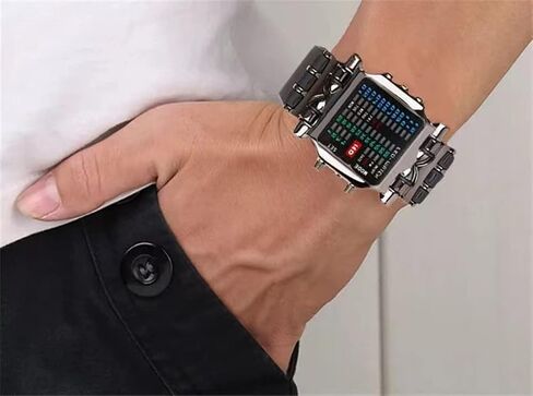 MINILUJIA Men Cool Digital Watch Binary Time LED Display Waterproof with Rubber Band Unique Creative Fashion Sport Wristwatches One PCS in Saudi Arabia