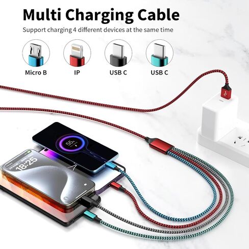 Multi Charging Cable,4 in 1 Charging Cable Charging Cables for Multiple Devices Nylon Braided Universal Charger Phone Charger Cord with 2 IP/USB-C/Micro USB Port for Cellphone/Tablets/More(2Pack 5FT) in Saudi Arabia