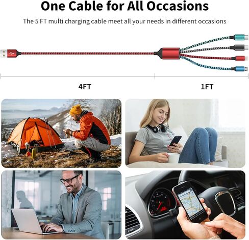 Multi Charging Cable,4 in 1 Charging Cable Charging Cables for Multiple Devices Nylon Braided Universal Charger Phone Charger Cord with 2 IP/USB-C/Micro USB Port for Cellphone/Tablets/More(2Pack 5FT) in Saudi Arabia