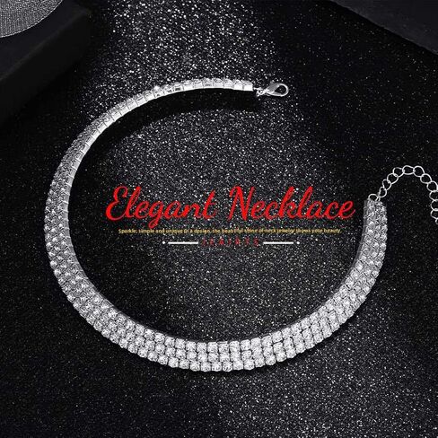JEAIRTS Rhinestone Choker Necklace Silver Sparkly Rhinestone Multi-Row Necklaces Chain Bling Crystal Chokers Fashion Minimalist Party Prom Jewelry Accessories for Women in Kuwait