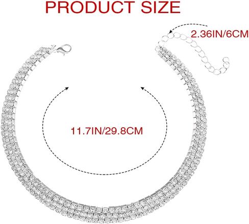 JEAIRTS Rhinestone Choker Necklace Silver Sparkly Rhinestone Multi-Row Necklaces Chain Bling Crystal Chokers Fashion Minimalist Party Prom Jewelry Accessories for Women in Kuwait