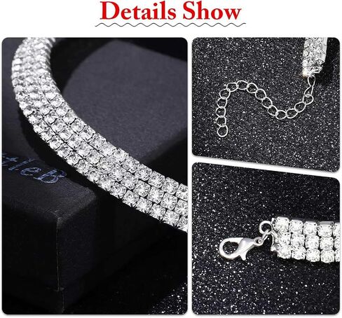 JEAIRTS Rhinestone Choker Necklace Silver Sparkly Rhinestone Multi-Row Necklaces Chain Bling Crystal Chokers Fashion Minimalist Party Prom Jewelry Accessories for Women in Kuwait