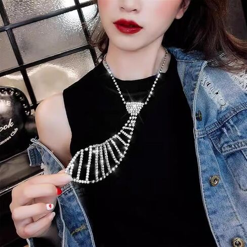 ربطة عنق قلادة من حجر الراين اللامع، قلادة من حجر الراين للنساء، ربطة عنق كريستال قوطية، مجوهرات من حجر الراين لوصيفات العروس in Kuwait