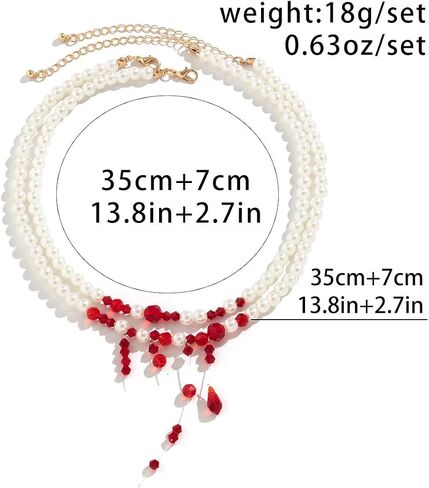 Dripping Blood Necklace Imitation Pearl Necklace Vampire Necklace Multilayer Pearl Necklace Blood Red Necklace Pearl Choker Neck Halloween Bloody Costume Jewelry for Women in Saudi Arabia