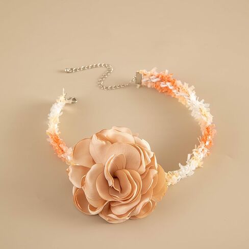 FUTIMELY Unique Rose Flower Choker Necklace for Women,Big Lace Braided Floral Collar Necklace for Bride,Fashion Camellia Flower Short Neck Accessories in Kuwait