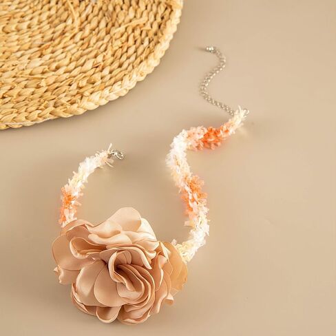 FUTIMELY Unique Rose Flower Choker Necklace for Women,Big Lace Braided Floral Collar Necklace for Bride,Fashion Camellia Flower Short Neck Accessories in Kuwait