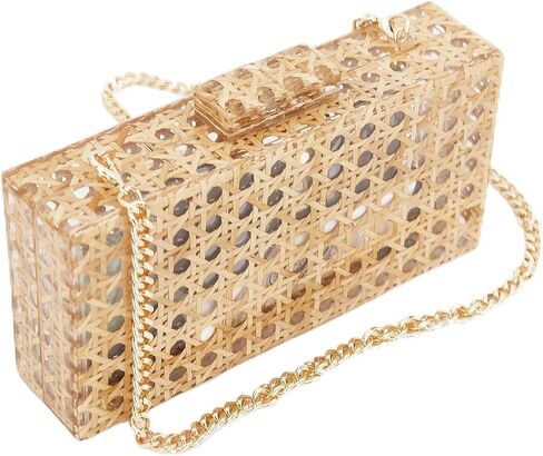 Brooks & Bloom Women's Acrylic Clutch Rattan Evening Bag Shoulder Bag with Detachable Chain Wedding Evening Clutch is a gift for women in Saudi Arabia