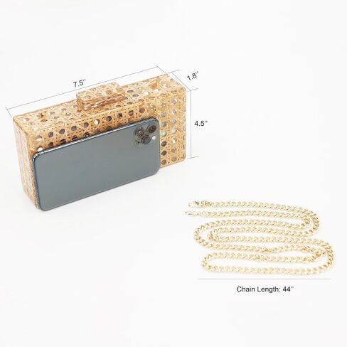 Brooks & Bloom Women's Acrylic Clutch Rattan Evening Bag Shoulder Bag with Detachable Chain Wedding Evening Clutch is a gift for women in Saudi Arabia