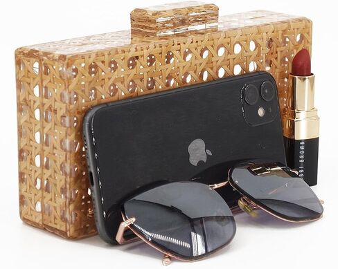Brooks & Bloom Women's Acrylic Clutch Rattan Evening Bag Shoulder Bag with Detachable Chain Wedding Evening Clutch is a gift for women in Saudi Arabia