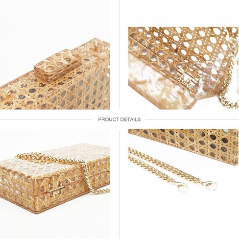 Brooks & Bloom Women's Acrylic Clutch Rattan Evening Bag Shoulder Bag with Detachable Chain Wedding Evening Clutch is a gift for women in Saudi Arabia