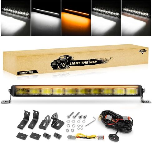 شريط إضاءة LED مقاس 12 بوصة من Auxbeam، شعاع كومبو للقيادة بصف واحد نحيف بقدرة 68 وات مع DRL باللون الأبيض والعنبر، وأضواء عمل مضادة للوهج للطرق الوعرة مع دعامة جانبية وسفلية DT طقم أسلاك لشاحنة ATV UTV SUV in Saudi Arabia