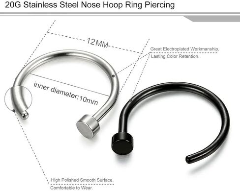 FIBO STEEL 18G-20G 2 قطعة مجوهرات للجسم من الفولاذ المقاوم للصدأ ثقب الأنف الدائري للنساء in Kuwait