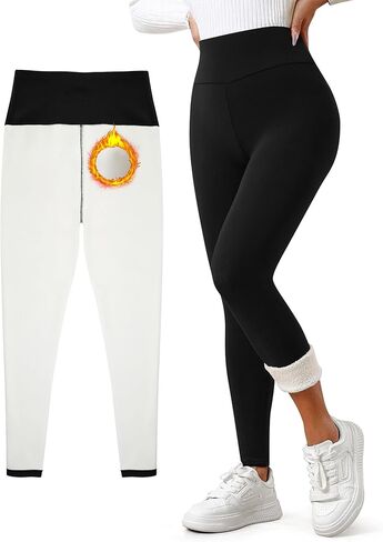Women's Fleece Lined Leggings Weather Thick Thermal Warm Winter Tights Butt Lift High Waist Tummy Control Yoga Pants in Kuwait