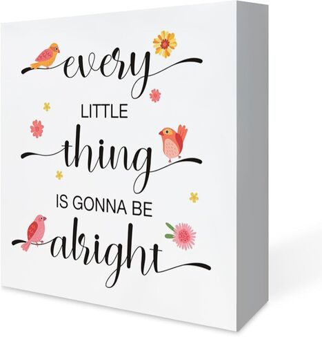كل شيء صغير هو Gonna Be Alright Birds صندوق خشبي لافتة صندوق خشبي للمزرعة علامة ربيع الفن كتل مكتب رف الطاولة ديكور المنزل 5 × 5 بوصة (أسود) in Kuwait