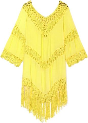 Womens Swimsuit Cover Up Crochet Bikini Coverups Summer Beach Bathing Suit Hollow Out Tassel Dress in Saudi Arabia
