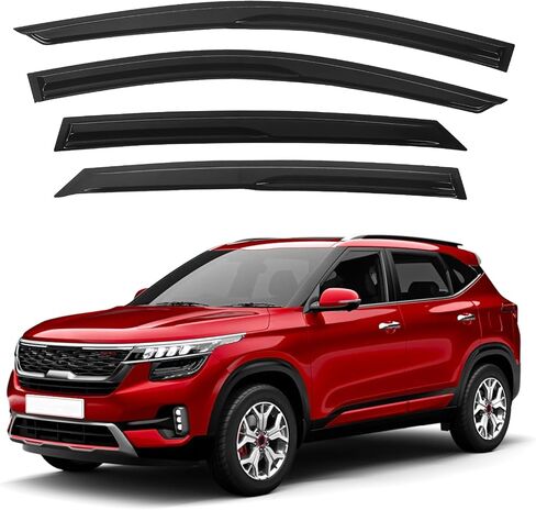 HAFIDI® حاجب نافذة مناسب لسيارة Kia Seltos 2020-2024 خارج المنزل، واقي مطر متين للنوافذ، عاكسات النوافذ، أقنعة نافذة التهوية، مجموعة من 4 قطع من الملحقات - أسود in Saudi Arabia