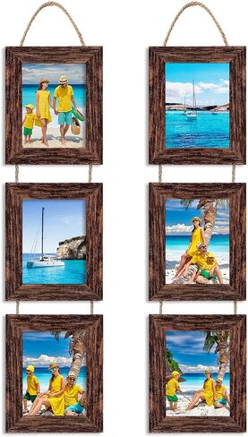 4x6 Picture Frames, Wall Hanging Picture Frames Collage with 3 Opening, Gallery Wall Frame Set Engineered Wood Frames （Brown） in Saudi Arabia