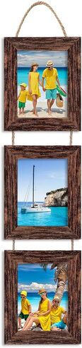 4x6 Picture Frames, Wall Hanging Picture Frames Collage with 3 Opening, Gallery Wall Frame Set Engineered Wood Frames （Brown） in Saudi Arabia