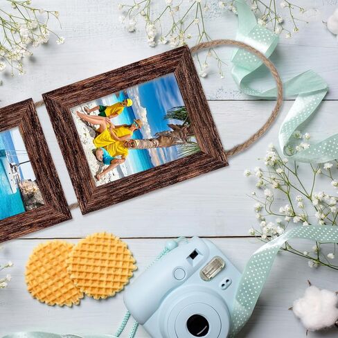 4x6 Picture Frames, Wall Hanging Picture Frames Collage with 3 Opening, Gallery Wall Frame Set Engineered Wood Frames （Brown） in Saudi Arabia