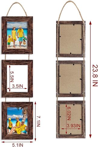 4x6 Picture Frames, Wall Hanging Picture Frames Collage with 3 Opening, Gallery Wall Frame Set Engineered Wood Frames （Brown） in Saudi Arabia