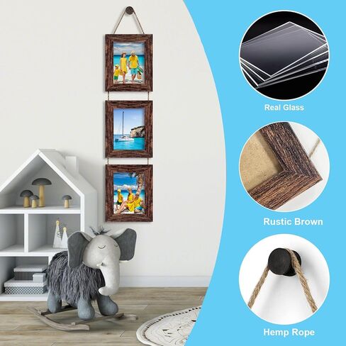 4x6 Picture Frames, Wall Hanging Picture Frames Collage with 3 Opening, Gallery Wall Frame Set Engineered Wood Frames （Brown） in Saudi Arabia