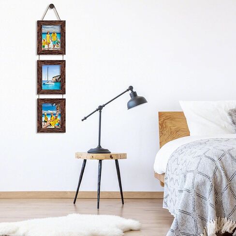 4x6 Picture Frames, Wall Hanging Picture Frames Collage with 3 Opening, Gallery Wall Frame Set Engineered Wood Frames （Brown） in Saudi Arabia