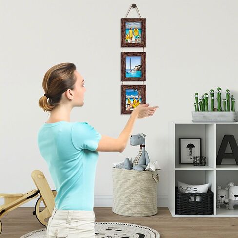 4x6 Picture Frames, Wall Hanging Picture Frames Collage with 3 Opening, Gallery Wall Frame Set Engineered Wood Frames （Brown） in Saudi Arabia