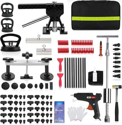 100 PCS Car Paintless Dent Puller Repair Kit with Bridge Puller,Black Lifter,Slide Hammer T-bar Dent Puller,Glue Gun and Suction Cup,for Repairing Minor and Deep Dents in car. in Saudi Arabia