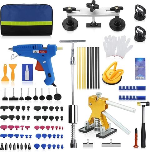 100 PCS Car Paintless Dent Puller Repair Kit with Bridge Puller,Black Lifter,Slide Hammer T-bar Dent Puller,Glue Gun and Suction Cup,for Repairing Minor and Deep Dents in car. in Saudi Arabia
