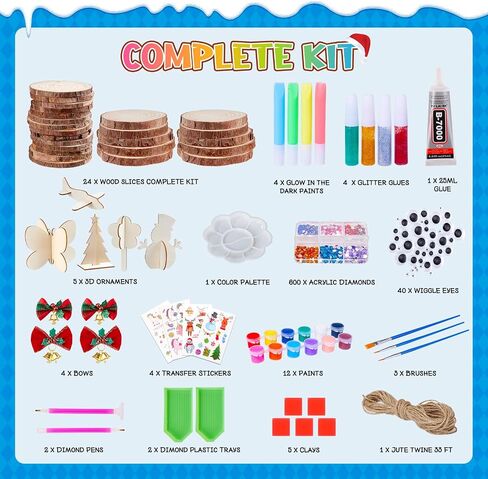 Minetom Kids Wooden Painting Kit-Glow in The Dark，26 pcs Wood Slice Craft Activities Kits-Arts & Crafts Gifts for Boys Girls Ages 5-12,Creative Art Toys for 5, 6, 7, 8, 9, 10, 11 & 12 Year Old Kids in Saudi Arabia
