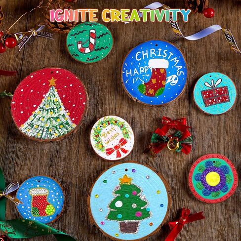 Minetom Kids Wooden Painting Kit-Glow in The Dark，26 pcs Wood Slice Craft Activities Kits-Arts & Crafts Gifts for Boys Girls Ages 5-12,Creative Art Toys for 5, 6, 7, 8, 9, 10, 11 & 12 Year Old Kids in Saudi Arabia