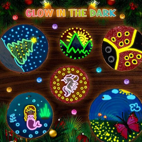 Minetom Kids Wooden Painting Kit-Glow in The Dark，26 pcs Wood Slice Craft Activities Kits-Arts & Crafts Gifts for Boys Girls Ages 5-12,Creative Art Toys for 5, 6, 7, 8, 9, 10, 11 & 12 Year Old Kids in Saudi Arabia