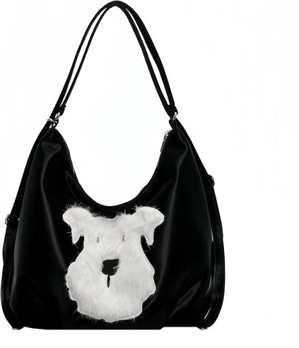 Women's Silk Luster PU Leather Shoulder Bag Hobo Tote Backpack with Cute Furry Animal Pattern (Black) in Saudi Arabia