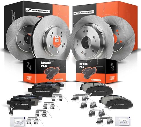 A-Premium Front Vented & Rear Solid Disc Brake Rotors + Ceramic Pads Kit Compatible with Select Honda Models - Accord 2008-2012/2014-2017, 12-PC Set in Saudi Arabia