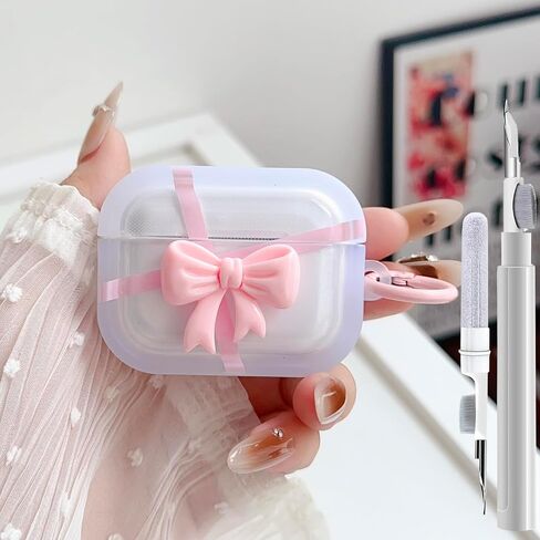 GART00 Cute AirPods 3rd Generation Clear Case, Girly 3D Bow Design Soft TPU Protective Shockproof Kawaii Apple iPod 3rd Gen Cover with Cleaner Pen & Keychain Girls Women in Saudi Arabia