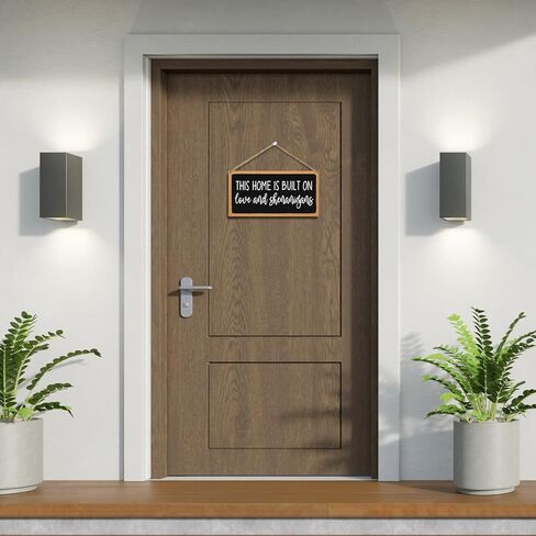 علامة خشبية معلقة ريفية من Sahjzk لغرفة المعيشة، تم بناء هذا المنزل على الحب والشينانيجان، لوحة معلقة على الحائط المنزلي بحبل، ديكور باب المطبخ، مستلزمات عيد الميلاد، هدية فنية خشبية لغرفة النوم -43 in Kuwait