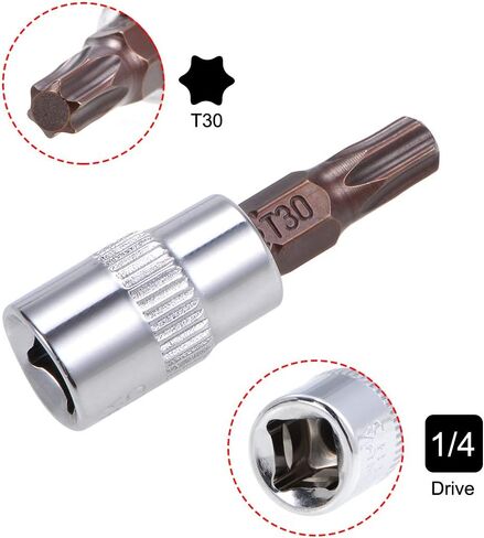uxcell 2pcs 1/4" Drive x T30 Torx Bit Socket, S2 Steel Bits CR-V Sockets 38mm Length Use with Ratchet Wrench, Slide Bar, Extension Rod in Kuwait