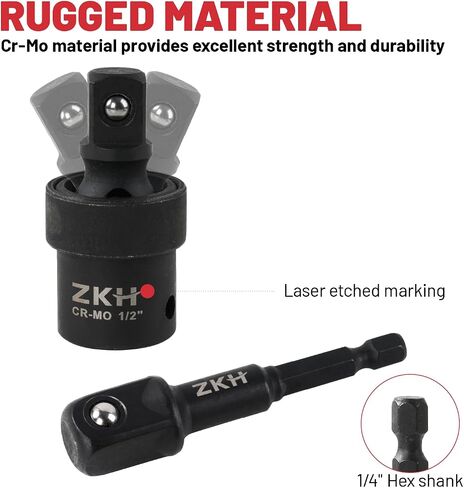 ZKH Impact Socket Adapter and Reducer Set, 17 PCS Drill Socket Sdapter with Foam Tray for Impact Driver Conversions, 1/4" 3/8" 1/2", Cr-Mo in Saudi Arabia