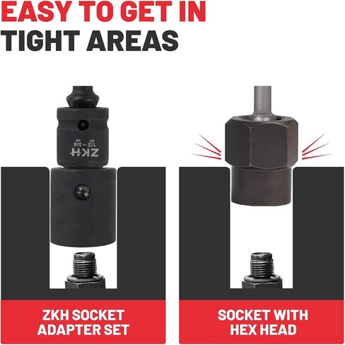 ZKH Impact Socket Adapter and Reducer Set, 17 PCS Drill Socket Sdapter with Foam Tray for Impact Driver Conversions, 1/4" 3/8" 1/2", Cr-Mo in Saudi Arabia