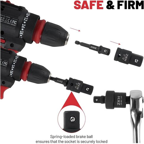 ZKH Impact Socket Adapter and Reducer Set, 17 PCS Drill Socket Sdapter with Foam Tray for Impact Driver Conversions, 1/4" 3/8" 1/2", Cr-Mo in Saudi Arabia