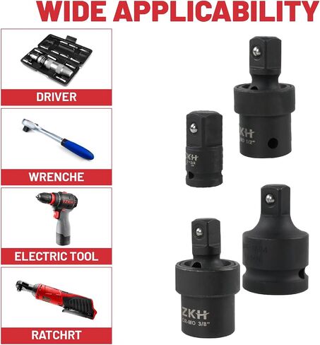 ZKH Impact Socket Adapter and Reducer Set, 17 PCS Drill Socket Sdapter with Foam Tray for Impact Driver Conversions, 1/4" 3/8" 1/2", Cr-Mo in Saudi Arabia