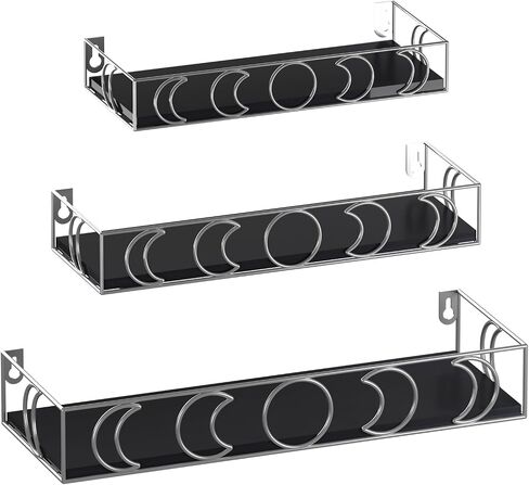 Moon Phase Wall Shelves Set of 3, Gold Floating Shelves with Black Board, Crystal Display Shelf for Witchy Wall Decor in Saudi Arabia