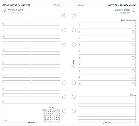 Filofax Calendar Diary Refill, Personal/Compact Size, Day on Two Pages with Appointments, White Paper, Bilingual, 2025 (C68417-25) in Saudi Arabia
