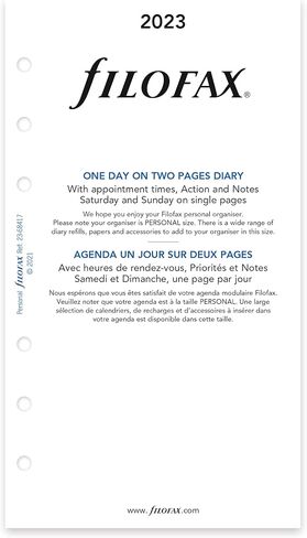 Filofax Calendar Diary Refill, Personal/Compact Size, Day on Two Pages with Appointments, White Paper, Bilingual, 2025 (C68417-25) in Saudi Arabia