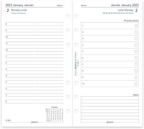 Filofax Calendar Diary Refill, Personal/Compact Size, Day on Two Pages with Appointments, White Paper, Bilingual, 2025 (C68417-25) in Saudi Arabia