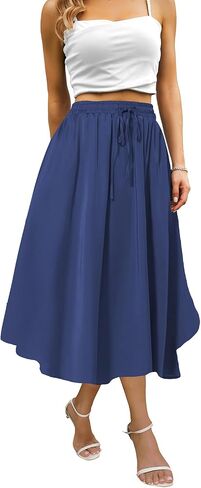 Maxi Skirts for Women with Pockets Long Midi Length Casual Skirt for Beach Party Holiday Blue Floral in Saudi Arabia