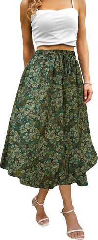 Maxi Skirts for Women with Pockets Long Midi Length Casual Skirt for Beach Party Holiday Blue Floral in Saudi Arabia