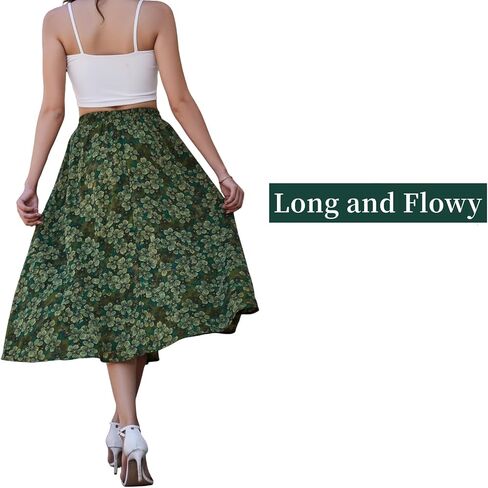 Maxi Skirts for Women with Pockets Long Midi Length Casual Skirt for Beach Party Holiday Blue Floral in Saudi Arabia